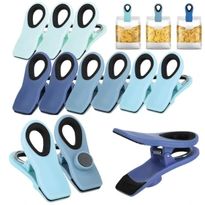 Abbildung von com four® 12x Verschlussklammern für Tüten Clips zum Verschließen und Frischhalten Beutelclips aus Kunststoff Verschlussklemmen mit kleinem Magnet (12 Stück 4 Farben)