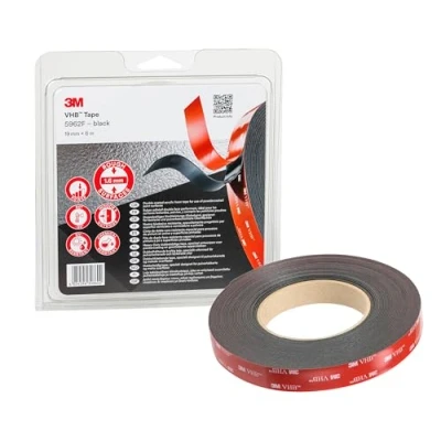 Abbildung von 3M VHB 5952F Montage Klebeband doppelseitig starke und dauerhafte Verbindung von Metallen, pulverbeschichteten Lacken, Glas, versiegeltem Holz, ABS 19mm x 8m, Schwarz, Dicke: 1.6mm (1 er Pack)
