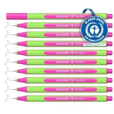 Abbildung von Schneider Line Up Fineliner (Strichstärke 0,4 mm, aus biobasiertem Kunststoff, ausgezeichnet mit Der blaue Engel) 10 Stück, fashion pink