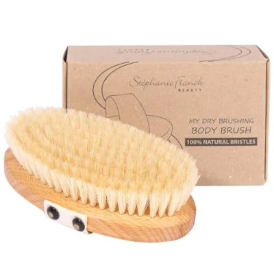 Abbildung von Stephanie Franck Beauty Dry Brushing Body Brush weiche Massage Körper Bürste Naturborsten &amp; Buchenholz FSC für normale und sensible Haut Peeling Lympfdrainage in Deutschland hergestellt