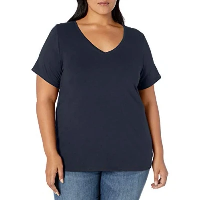 Abbildung von Amazon Essentials Damen Kurzärmeliges T Shirt mit V Ausschnitt (erhältlich in Übergröße), Marineblau, 3XL Große Größen