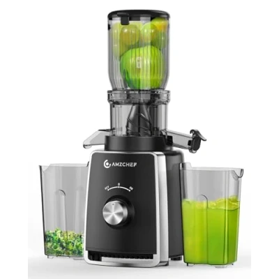 Abbildung von AMZCHEF Entsafter Slow Juicer 103MM Breiter Schacht 250W Gemüse und Obst Testsieger Kaltpress mit 2 Patentierten Filtern, Leiser Motor, Rückwärts Funktion Schwarz