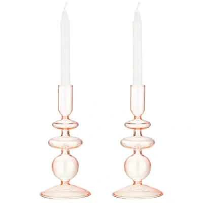 Abbildung von Navaris 2x Glas Kerzenhalter für Stabkerzen Kerzenständer Stumpenkerzen Stab 2er Set Pink