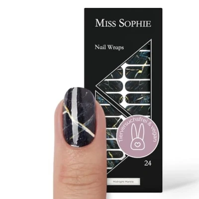 Abbildung von Original Miss Sophie Nagelfolien Midnight Marble I 24 ultra dünne Nagellack Streifen mit Muter in Blau Für Finger &amp; Fußnägel Hält auf Natur sowie lackierten, Acryl , Gel Shellac Nägeln