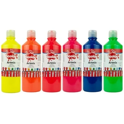 Abbildung von Scolaquip Artmix Fluo Farben malen, 6 x 600ml, Educational Arts Supllies für Kinder