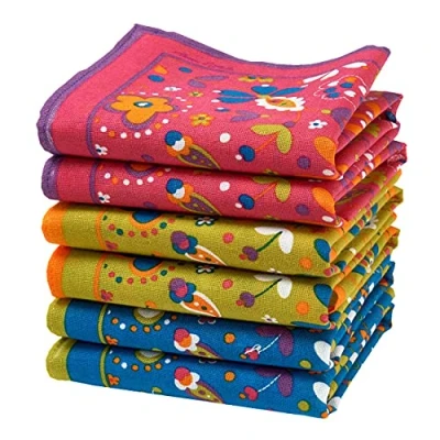 Abbildung von merrysquare Feine Bedruckte Damentaschentücher Mittelgroß 35cm x 6 Stück 100% Baumwolle Sixties Modell