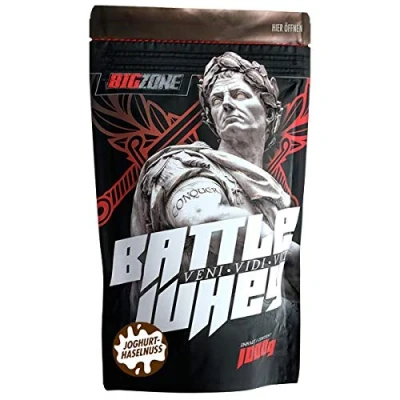 Abbildung von Big Zone BATTLE Whey Protein Concentrate Eiweiss Lecker Qualität Made in Germany 1000g 1KG Pulver (Joghurt Haselnuss)