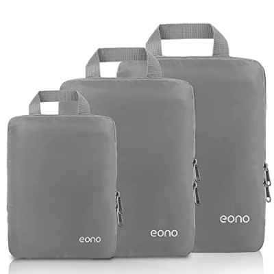 Abbildung von Eono Komprimierbaren Packwürfeln zur Organisation Ihres Reisegepäcks, Compression Packing Cube, Packtaschen Set &amp; Gepäck Organizer für Rucksack Koffer, Grau, 3 teilig