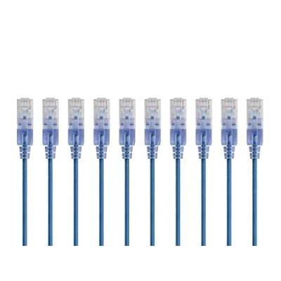 Abbildung von Monoprice SlimRun Cat6A Ethernet Patchkabel Netzwerk Internetkabel RJ45, verseilt, UTP, reines blankes Kupferdraht, 30AWG, 6 m, Blau, 10 Stück