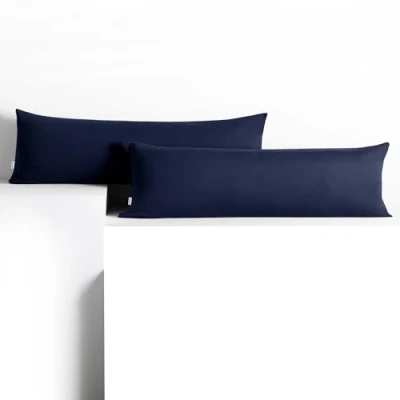 Abbildung von DecoKing 2 Kissenbezüge 40x145 cm Jersey 100% gekämmte Baumwolle Reißverschluss dunkelblau Amber