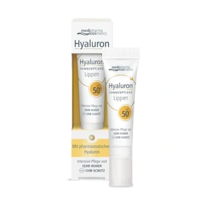 Abbildung von Hyaluron Sonnenpflege Lippen LSF 50+ intensive Pflege schützt empfindliche mit sehr hohem Lichtschutzfaktor von medipharma cosmetics 7 ml