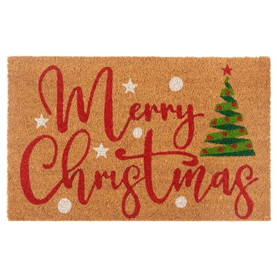 Abbildung von Hanse Home Kokos Fußmatte Weihnachten rutschfeste Schmutzfangmatte Natur für Innen, Fußabtreter Merry Christmas Tree Kokosfaser Kokosmatte Eingangsbereich &amp; überdachten Außenbereich 40x70cm