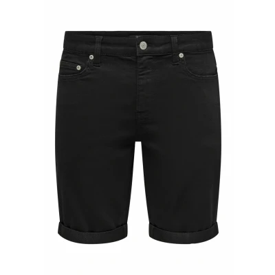 Abbildung von Only &amp; Sons Mittlere Taille Normal Geschnitten Jeans Shorts, Herren, Größe: Medium, Black denim