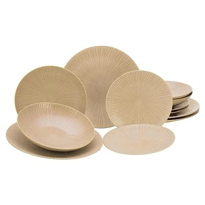 Abbildung von CreaTable, 23920, Serie Vesuvio Sand, 12 teiliges Geschirrset, Teller Set aus Steinzeug, spülmaschinen und mikrowellengeeignet, Made in Portugal