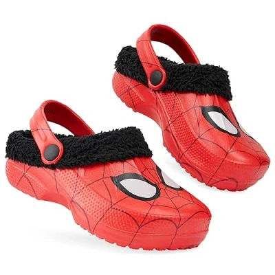 Abbildung von Marvel Spiderman Jungen Hausschuhe mit Fleecefutter und Anti Rutsch Sohle Winter Clogs für Kinder (Rot, 28/29 EU)