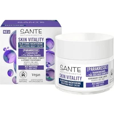 Abbildung von SANTE Naturkosmetik Face Skin Vitality Nachtcreme, regenerierende Feuchtigkeitspflege mit Parakresse, Traubenkernöl &amp; Pro Kollagen, Anti Falten Nachtpflege für alle Hauttypen, 50ml