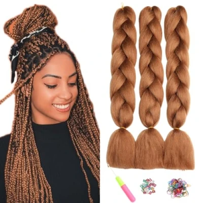 Abbildung von ShowJarlly Kanekalon Kunsthaar Haar, Rotbraun Haar Braids Extension, Ombre Jumbo Braid Haarverlängerung 24&quot;, Zöpfe Box Zum Einflechten 30#