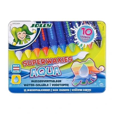 Abbildung von Jolly Superwaxies Wachsmalkreiden aquarellierbar wasservermalbar 10 Stück im Metalletui