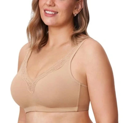 Abbildung von DELIMIRA Damen Cotton BH Ohne Bügel Baumwolle Große Größen Vollschalen Polster Taupe Tan 110D