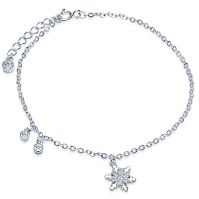 Abbildung von Yumilok Damen Armkette Armband 925 Sterling Silber Zirkonia Gliederarmband Schneeflocke Charm mit Anhänger Bettelarmband Armschmuck, 6.7 7.7&quot; Verstellbar