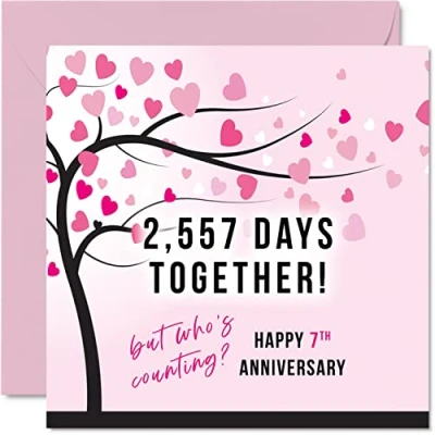 Abbildung von Stuff4 Lustige Kupfer Jubiläumskarte für Ehefrau oder Ehemann 2557 Days Together I Love You, Glückwunschkarte zum 7. Hochzeitstag Partner, 145 mm x Grußkarten siebte Jahrestage