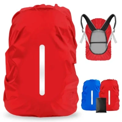 Abbildung von LAMA 2 Stück Wasserfeste Regenschutz Regenhülle Regenüberzug Regenhaube Regenabdeckung mit Reflexstreifen Verstellschnalle für Rucksack Schulranzen Schultasche Wandern Camping Radfahren M 26L 40L