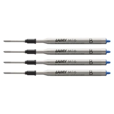 Abbildung von Lamy M16 4er Set Kugelschreiber Großraummine aus Metall Original Ersatzmine für alle Modelle dokumentenecht Strichbreite Breit blau