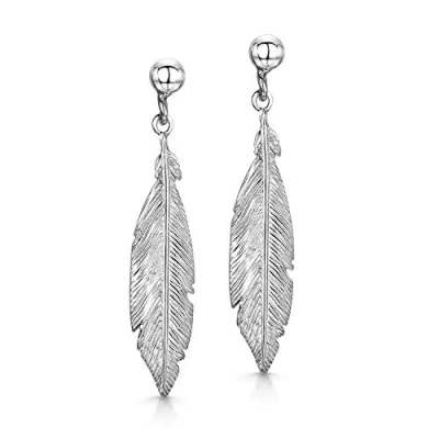 Abbildung von Amberta Damen Natur Hängende Ohrringe aus 925 Sterling Silber: Boho Feder