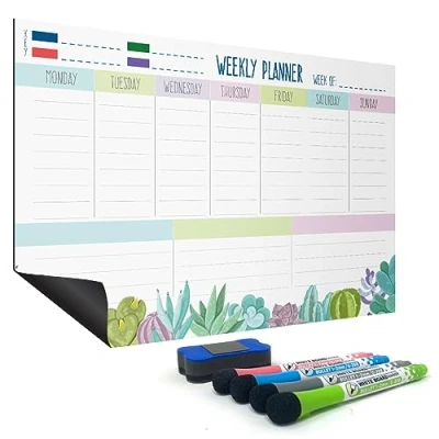 Abbildung von Joeji&#039;s Kitchen Wochenplaner abwischbar mit Magnet Haushaltsplaner Familie Magnetisch Kühlschrank Kalender und Memoboard Magnetisches Whiteboard Calendar Wochen Monatsplaner (Wochenplaner)