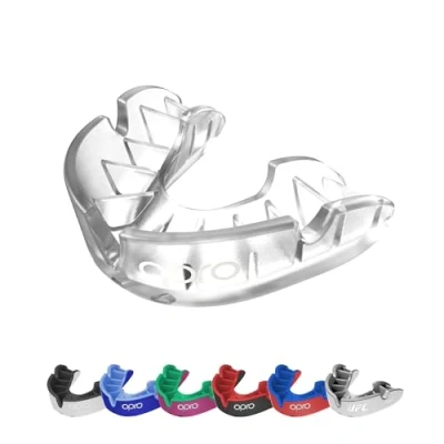 Abbildung von OPRO Silver Level Erwachsene und Kinder Sport Mundschutz mit Etui, revolutionärer Anpassungstechnologie für Hockey, Lacrosse, Rugby, MMA, Boxen BJJ (Rot/Dunkelblau, Erwachsene)