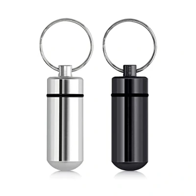 Abbildung von kwmobile 2x Metall Pillendose 4,8 x 1,7 cm Tablettendose Box mit Ring Pillenbox Kapsel Dose für Medikamente in Schwarz Silber