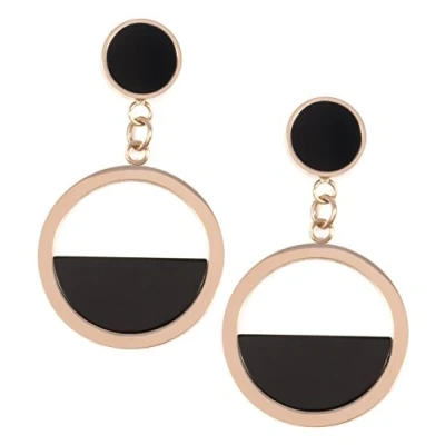 Abbildung von Happiness Boutique Damen Runde Ohrringe in Schwarz Kleine Halbkreis Rosegold Minimalist Schmuck aus Edelstahl