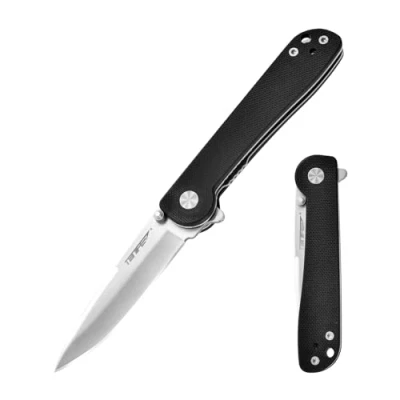 Abbildung von TONIFE Risingstar Klappmesser Outdoor Messer mit Taschenclip, 8Cr14MoV Klinge und G10 Griff für Kleine Camping (Schwarz + Satin)