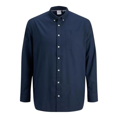 Abbildung von Herren Jack &amp; Jones Einfarbiges Plus Size Hemd Basic Übergrößen Langarm Shirt Uni Business JJEOXFORD, Farben:Dunkelblau, Größe Hemd:XXL