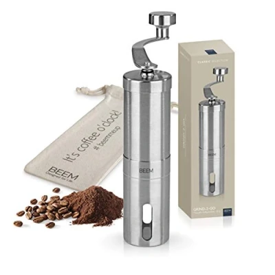 Abbildung von BEEM GRIND 2 GO Manuelle Kaffeemühle 40 g Kegelmahlwerk Mahlgrad Einstellung stufenlos Baumwollbeutel manuell Edelstahl Kaffee
