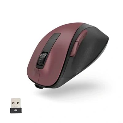 Abbildung von Hama ergonomische Maus (Funkmaus, 6 Tasten, 2,4GHz, BlueWave, 800/1200/1600dpi, optische kabellos, wireless, ergonomisch, Computermaus, für Laptop/PC, Akku, Rechtshänder) bordeaux rot