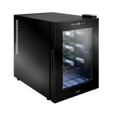 Abbildung von Tristar Thermoelektrischer Weinkühlschrank Grande Saignée, für bis zu 12 Flaschen, leise &amp; stabil, Glastür, 4 Ebenen, LED Touch Screen, Innenbeleuchtung, WR 7511