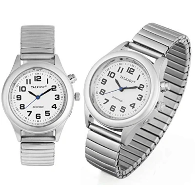 Abbildung von TalkJoy Profi Herren Sprechende Armbanduhr Silber Uhr Blindenuhr Zeitansage Kalender