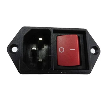 Abbildung von daier Kaltgeräte Einbau Stecker Buchse C 14 mit Schalter Kupplung 250V AC 10A, Anschlüsse: Löt oder Steckanschluß 4,8mm (Kupplung typ 2)