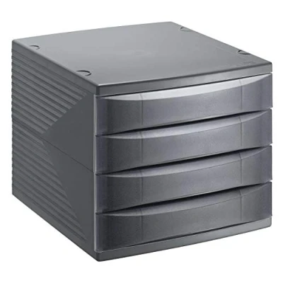 Abbildung von Rotho Quadra Schubladen /Bürobox mit 4 Schubladen, Kunststoff (PS), BPA frei, Schwarz, (36.5 x 28,0 25,0 cm)