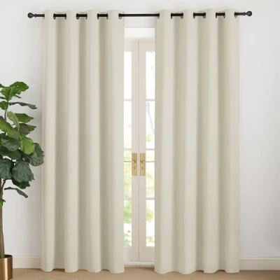 Abbildung von NICETOWN Gardinen Beige Blickdicht Vorhang 220 cm Lang Wärmeschutzvorhang Übergardinen Modern Ösenschal 2er Set Verdunklungsvorhänge mit Ösen Vorhänge Wohnzimmer, Hellbeige H220 x B140