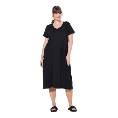 Abbildung von Ulla Popken Short Sleeve Flared Jerseykleid, Damen, Größe: 50/52, Black
