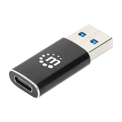 Abbildung von Manhattan Adapter USB 3.2 Gen 2 Typ A Stecker auf C Buchse, 10 Gbit/s SuperSpeed+ USB, 3 A, Aluminium, schwarz