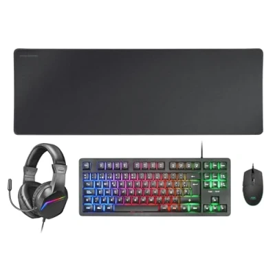 Abbildung von MARSGAMING MCP RGB3, Pack Gaming Tastatur Fixed RGB + Maus Flow 3200 DPI Headset Over Ear XXL Mousepad, Schwarz, Französische Sprache