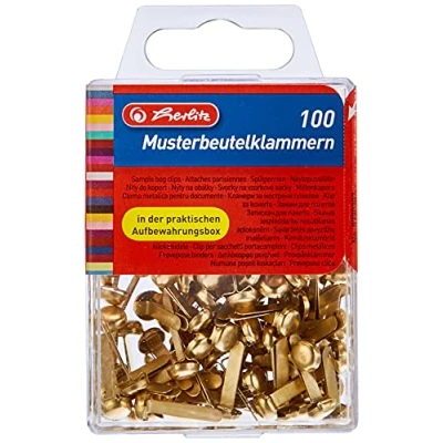 Abbildung von Herlitz 8770307 Musterbeutelklammer, Metall, Rundkopf, 100 Stück in Hängebox, messing