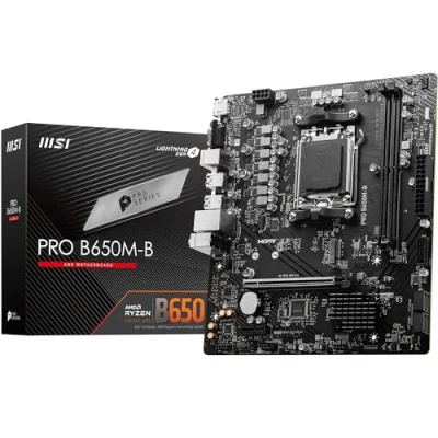 Abbildung von MSI PRO B650M B Mainboard, Micro ATX Unterstützt AMD Ryzen 7000 Series Prozessoren, AM5 DDR5 Memory Boost 6800+MHz/OC, 1 x PCIe 4.0 x16, M.2 Gen4, 2.5G LAN