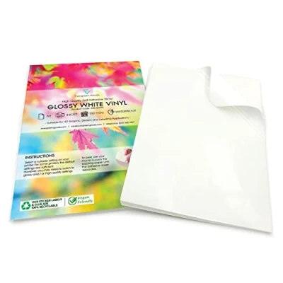 Abbildung von Evergreen Goods 10 Blatt A4 Glänzend Weißes PVC Vinyl Sticker Papier Wasserfeste Etiketten Für Tintenstrahl Und Laserdrucker Bedruckbares Vinylpapier Perfekt Aufkleber