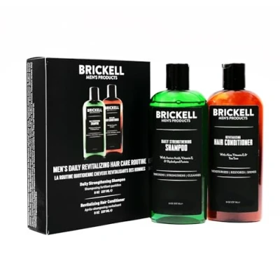 Abbildung von Brickell Men’s Daily Revitalizing Hair Care Routine Shampoo mit Minze und Teebaumöl Stärkender Volumenspendender Conditioner Natürlich Organisch