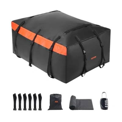 Abbildung von VEVOR Dachbox Auto 23 Kubikfuß 651L Dachtasche Dachgepäcktasche wasserdichte &amp; strapazierfähige 840D PVC für Fahrzeuge mit/ohne Gepäckträger (mit Schloss Anti Rutsch Matte)