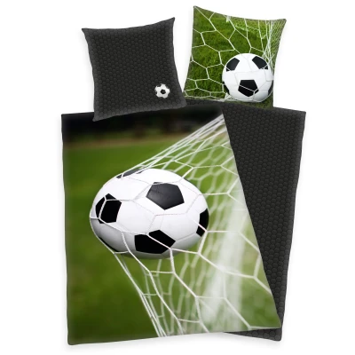 Abbildung von Herding Bettwäsche Set Fußball, Kopfkissenbezug 70x90cm, Bettbezug 140x200cm, 100% Baumwolle, Renforcé, mit leichtläufigem Reißverschluss